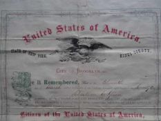 Amerika.- Einbürgerungs-Urkunde der 'United States of America, State of New York, Kings County, City