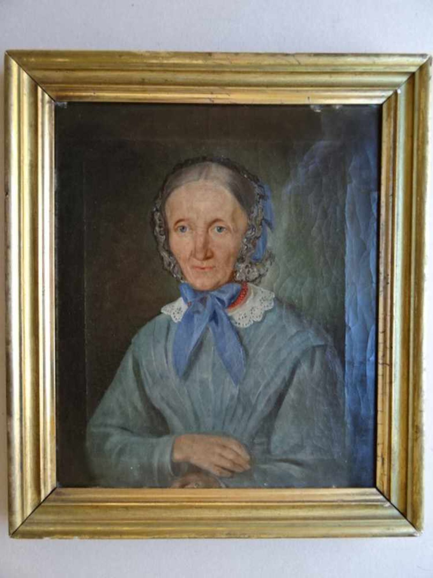 Anonym.-Porträt der Freifrau Christina von Scheibler. Öl auf Leinwand. (1862). 33,5 x 28 cm. Im