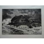 Eckener, Alexander(Flensburg 1870 - 1944 Abtsgmünd). Sturmflut auf Hallig Habel. Lithographie von