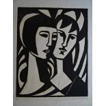 Gerber-Sporleder, Leonore(Herne 1912 - 2006 Meerbusch). Porträt zweier Mädchen. Holzschnitt, um