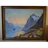Rimmer, Gustav P.(1904 - 1988). Norwegischer Fjord. Öl auf Leinwand. 1938. Signiert und datiert.