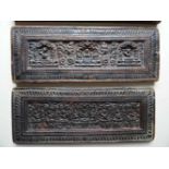Asiatica.-Holz-Relief von Buddha u.a. 3 Holzplatten. Um 1900 (?). Je ca. 14 x 38 cm,