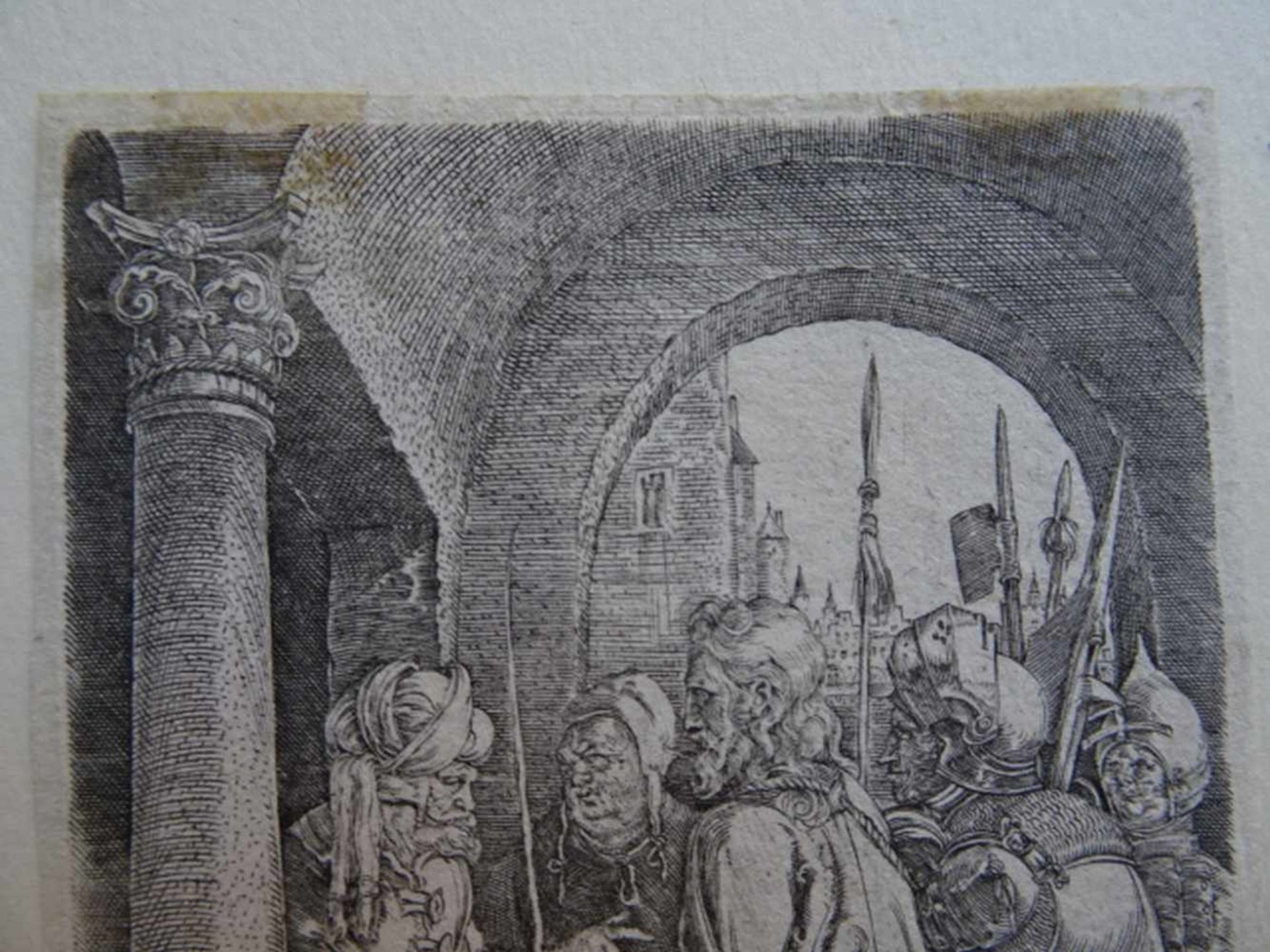 Dürer.-Christus vor Pilatus (gespiegelt). Kupferstich von Bundele nach Albrecht Dürer, wohl um 1600. - Bild 2 aus 4