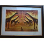 Dalí, Salvador(Figueres 1904 - 1989). Les girafes en feu. Farblithographie von 1975. Signiert u.