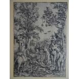 Cranach I, Lucas(1472 - 1553). Das Urteil des Paris. Holzschnitt von 1508. 36 x 25,3 cm.Bartsch 114;