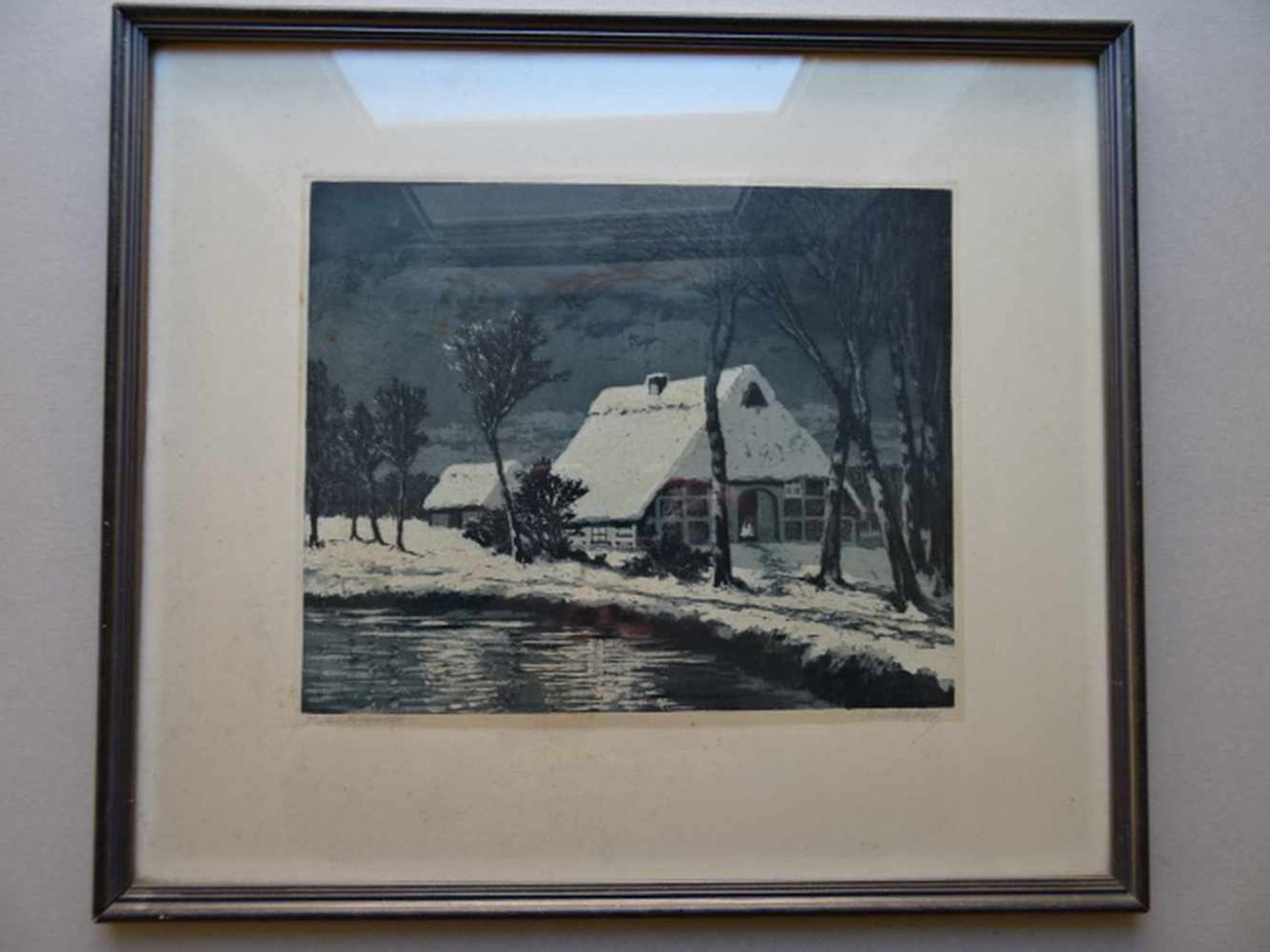 Rogge, Cornelius(1874 - 1936). Winter in Worpswede. Aquatintaradierung, um 1925. Unterhalb