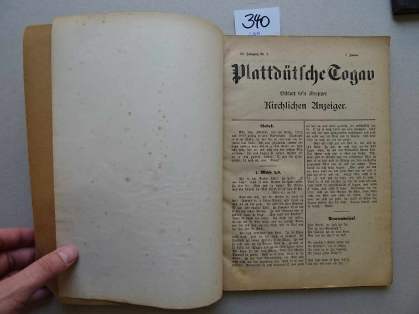 Paulsen, J.(Hrsg.). Plattdütsche Togav. Biblatt to'n Kropper Kirchlichen Anzeiger. 2 Jge. in 2 - Image 2 of 2