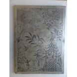 Asiatica.-Metall Relief Druckplatte mit japanischem Motiv. Um 1970 (?). Ca. 51 x 71 cm. Auf neuem