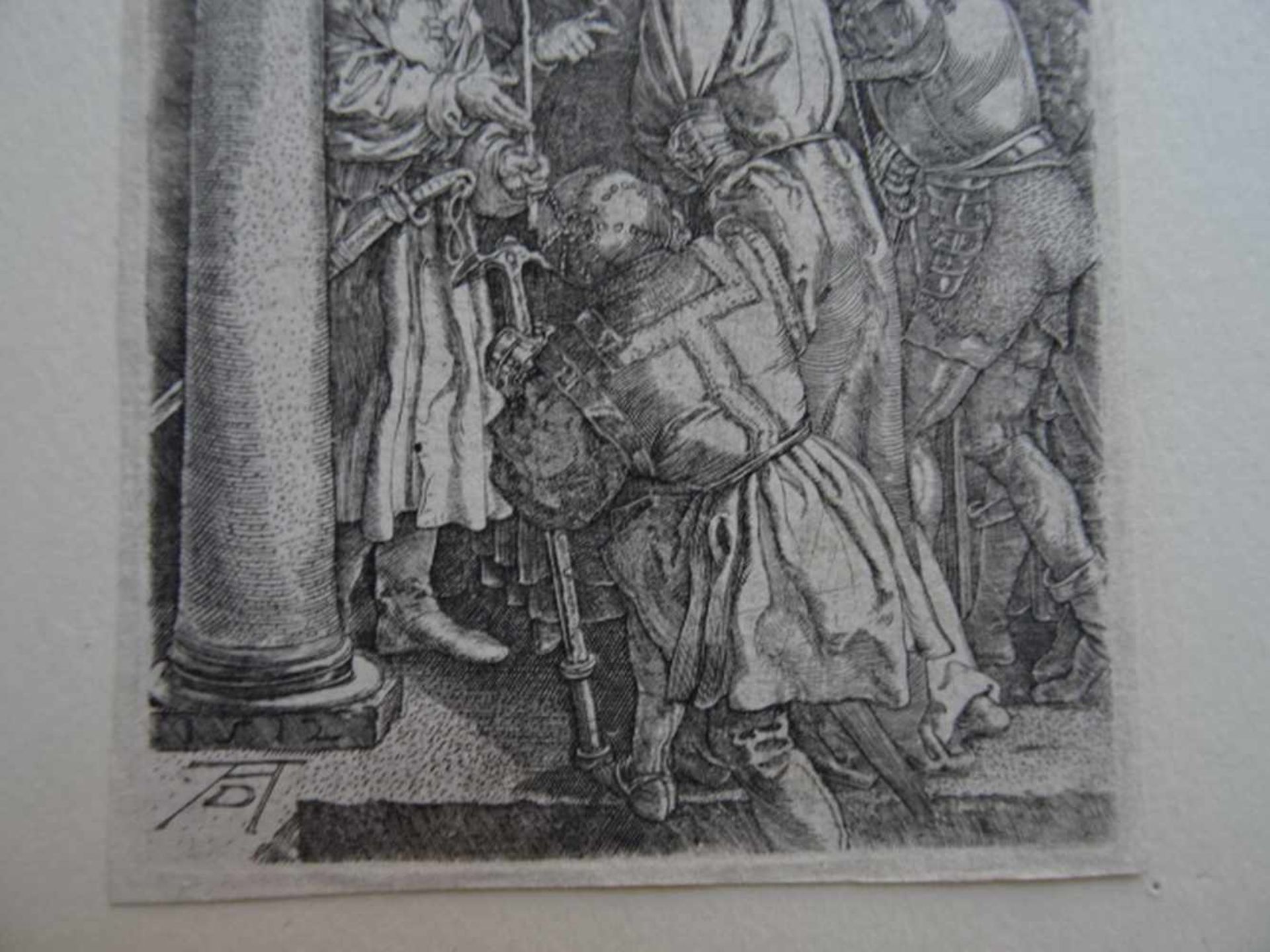 Dürer.-Christus vor Pilatus (gespiegelt). Kupferstich von Bundele nach Albrecht Dürer, wohl um 1600. - Bild 3 aus 4