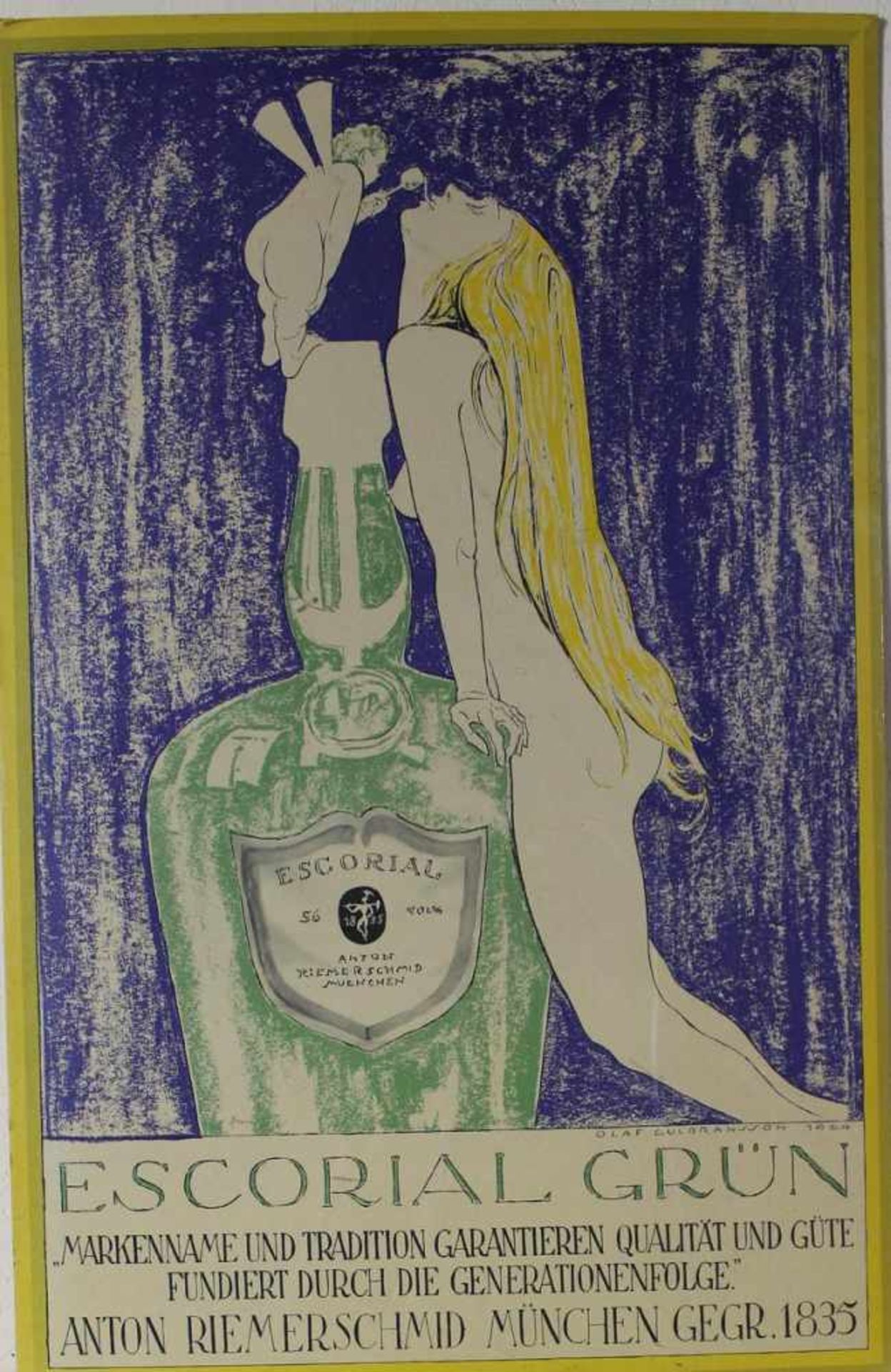 Werbetafel Escorial grün nach Olaf Gulbrannsson, Reprint nach dem Entwurf von 1924, ca. 69 x 45