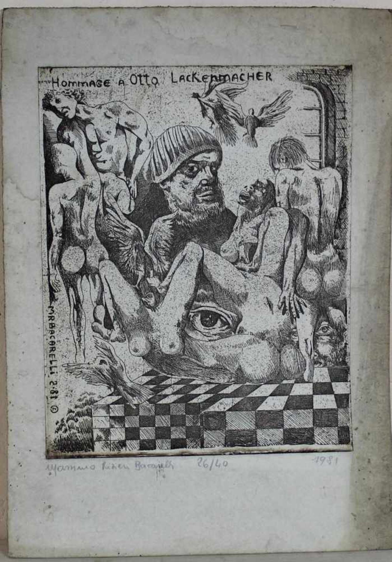 Massimo R Bacarelli: Radierung Hommage a Otto Lackenmacher, Blattgrösse ca. 35 x 25 cm, Druck ca. 25