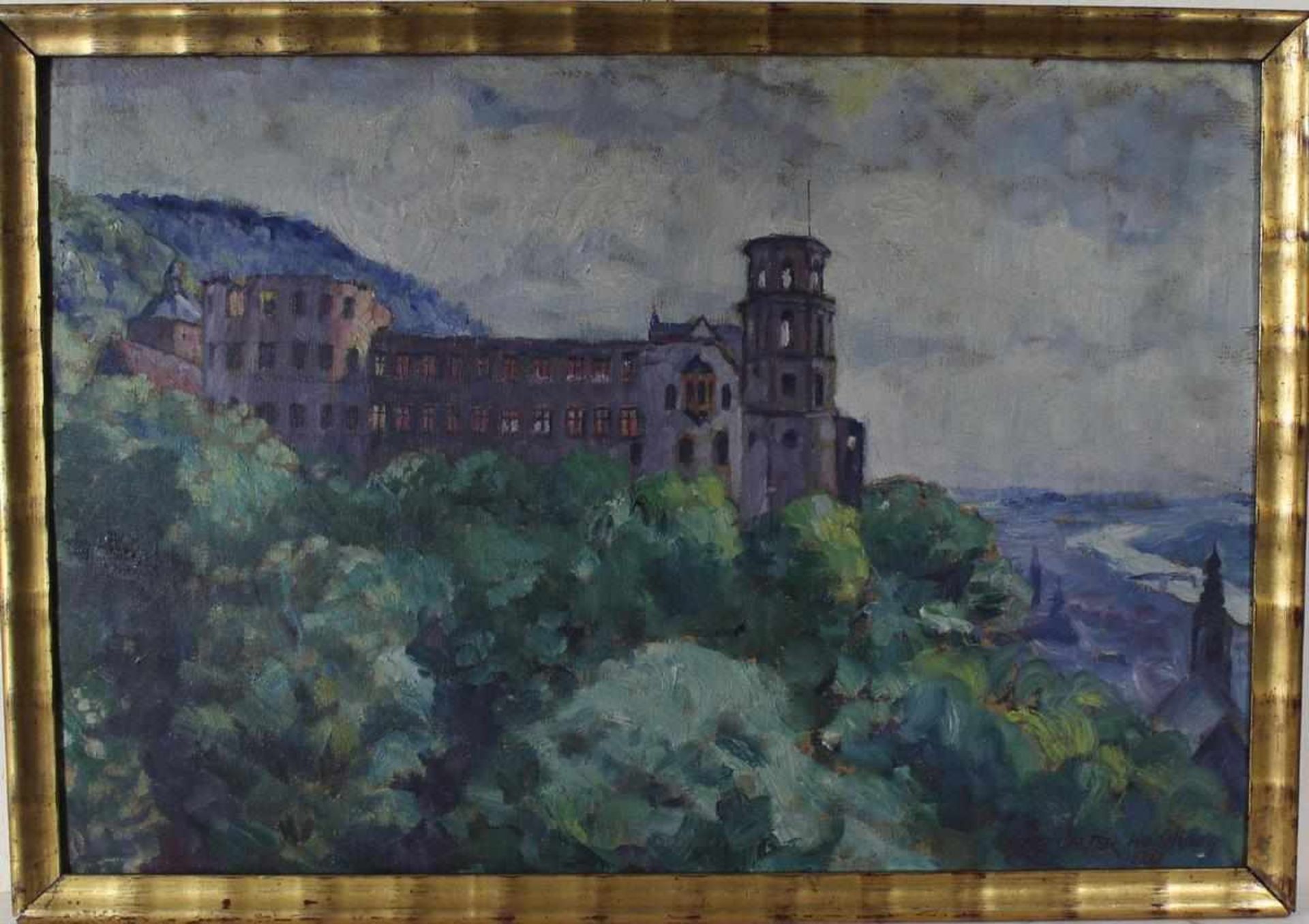 Walter Loy: Ölgemälde Schlossruine Heidelberg, Öl auf Malkarton, Holzrahmen, ca. 45 x 67 cm,