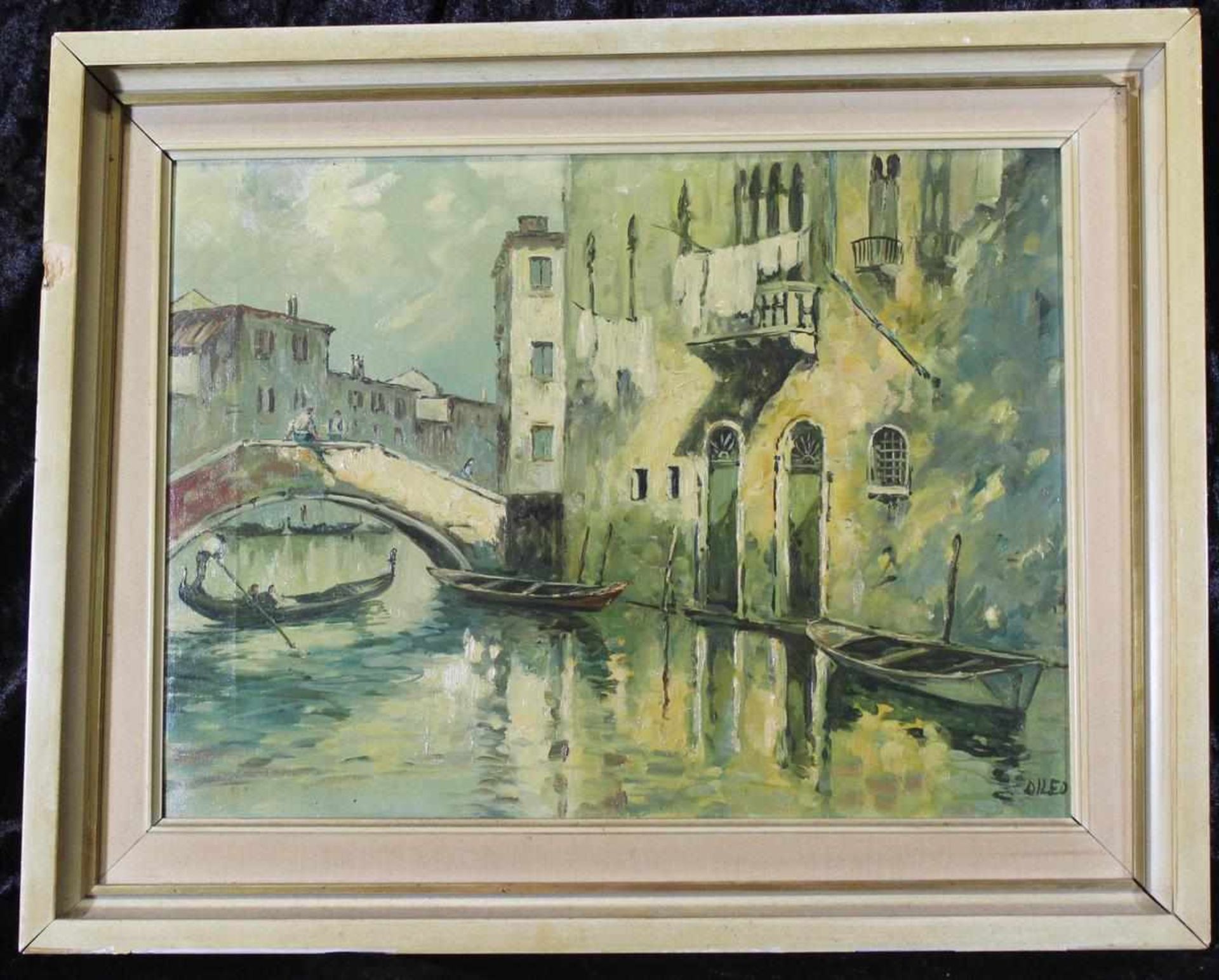 Dileo, ital. Maler Mitte 20.Jh., Brücke in Venedig, Öl auf Leinwand, unten rechts signiert, 29 x