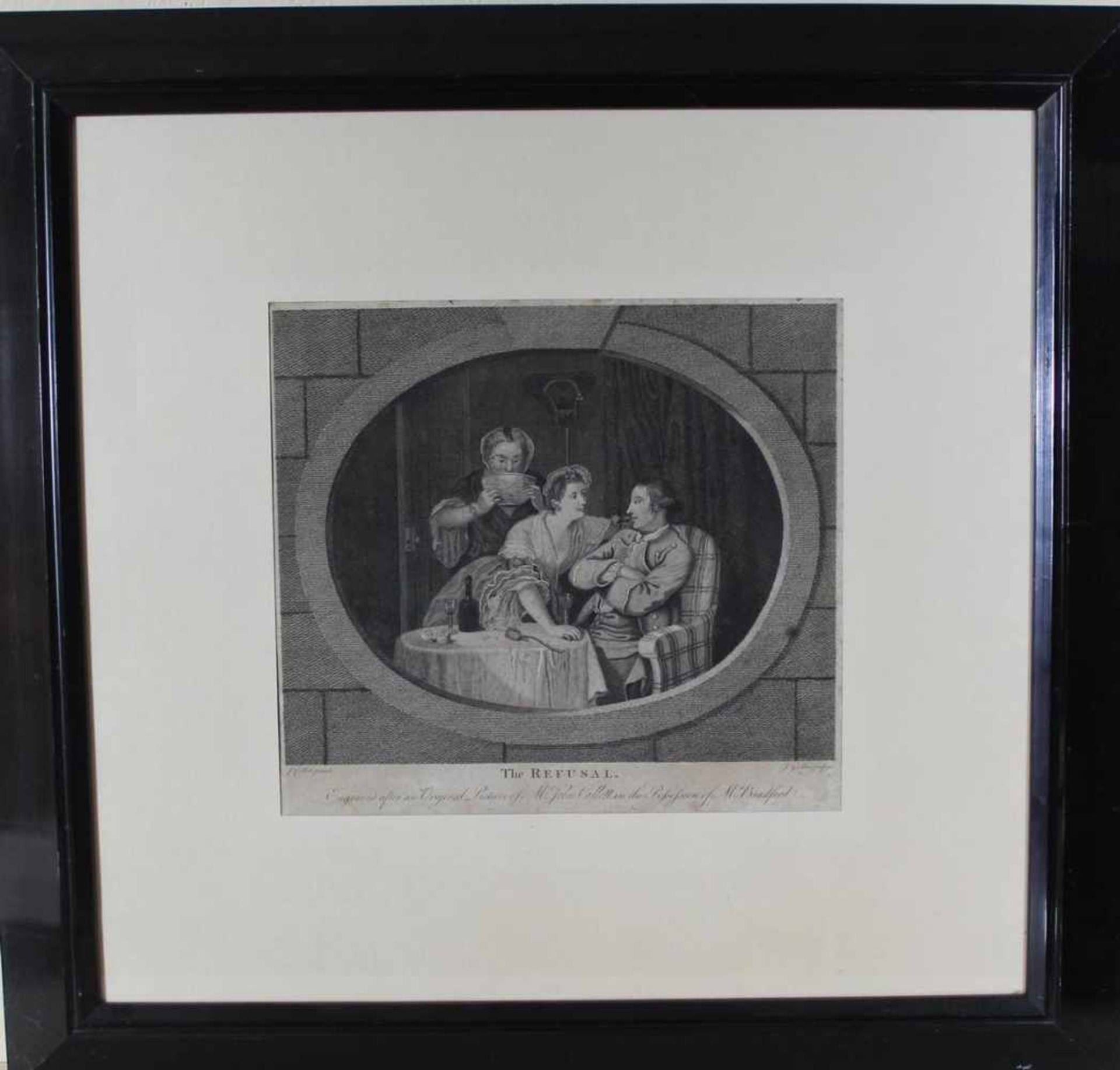 John Goldar: Kupferstich The refusal 1768, unter Glas mit Passepartout im Holzrahmen, ca. 32 x 34