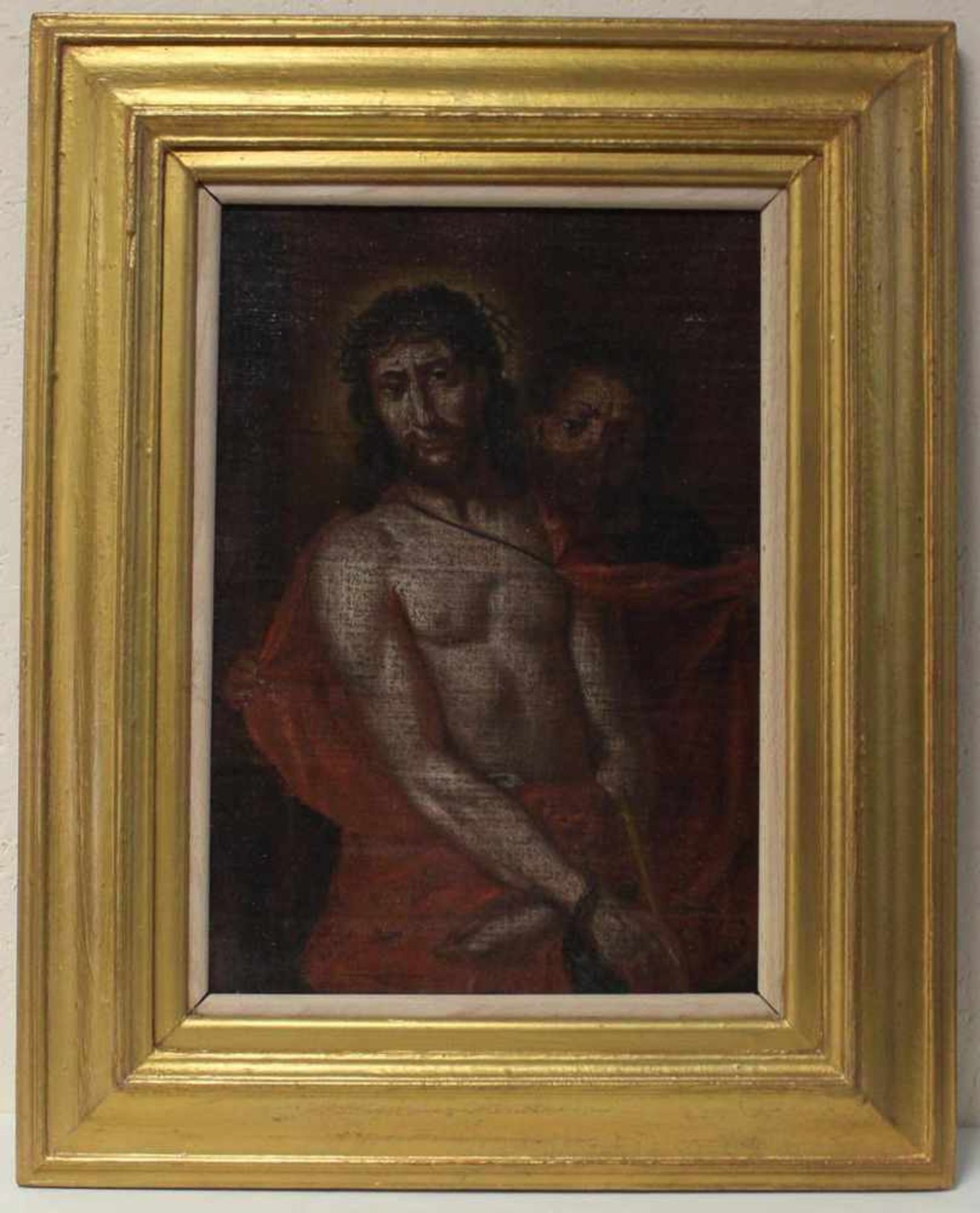 Öl auf Leinwand , wohl 16/17. Jahrhundert Jesus mit Dornenkrone und Jünger im Hintergrund,