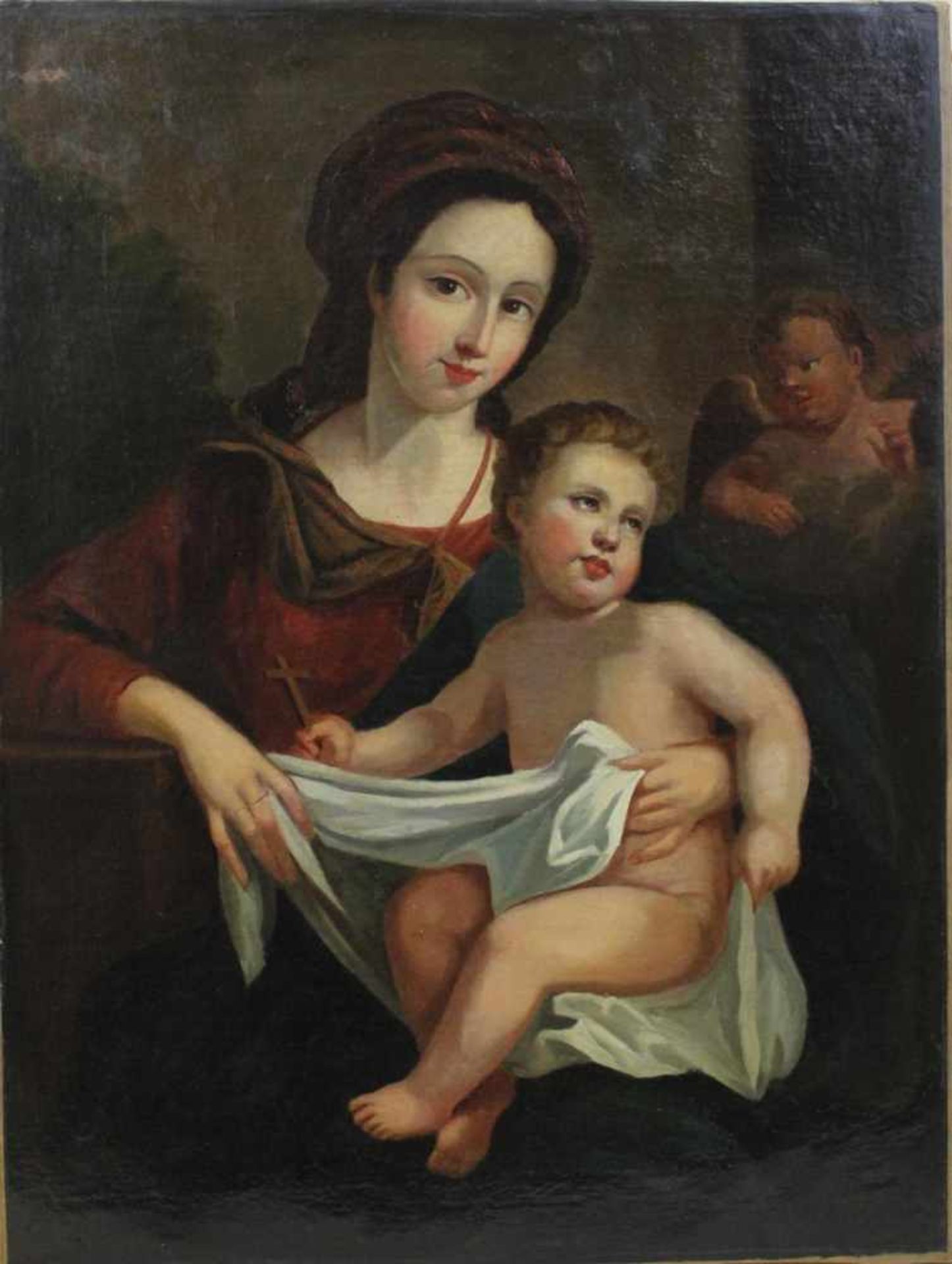 Ölgemälde Maria mit dem Jesuskind wohl Italien Ende 18 Jh., Öl auf Leinwand, o. Rahmen, ca. 76,5 x