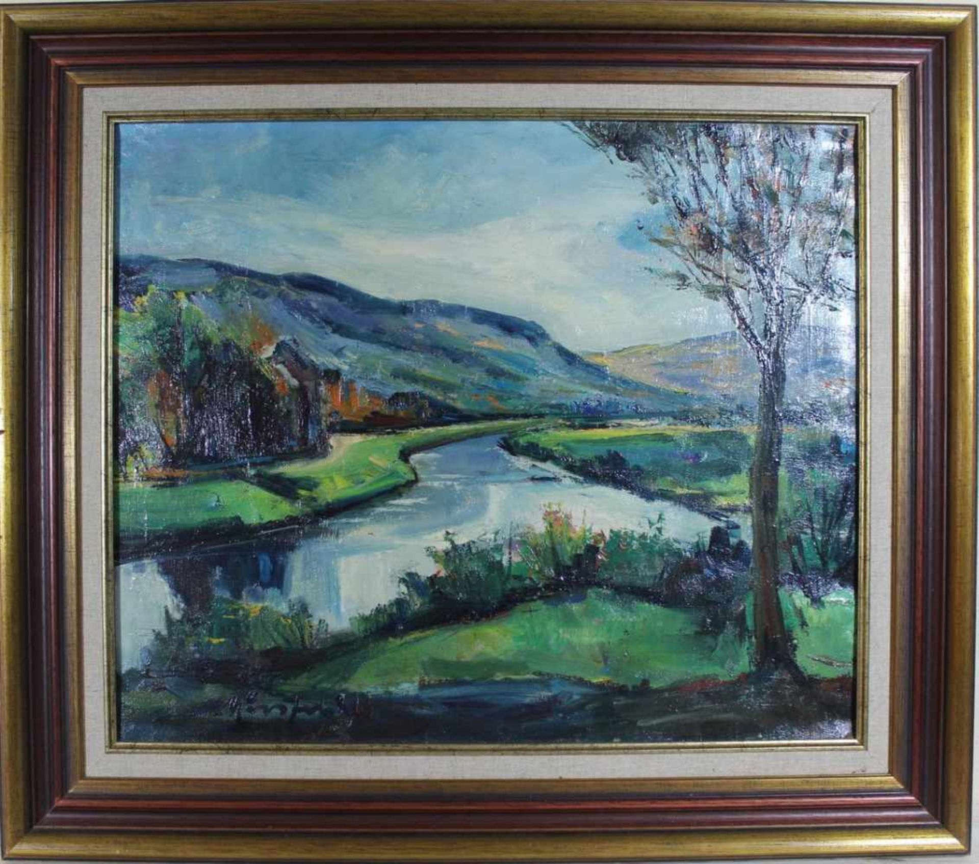 Max Ersfeld: Ölgemälde Flusslandschaft an der Sauer, Öl auf Leinwand, Holzrahmen, ca. 50 x 60 cm,