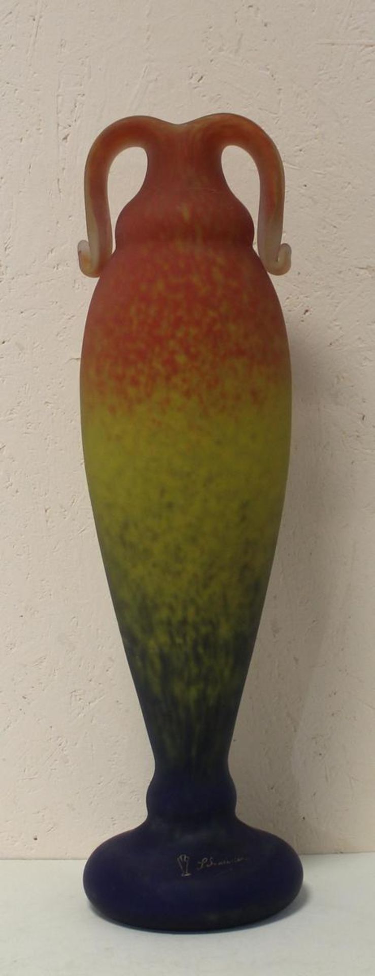Sehr grosse Art déco Vase Schneider Epinay-sur-Seine um 1920 mehrfarbige Pulvereinschmelzungen ,  an