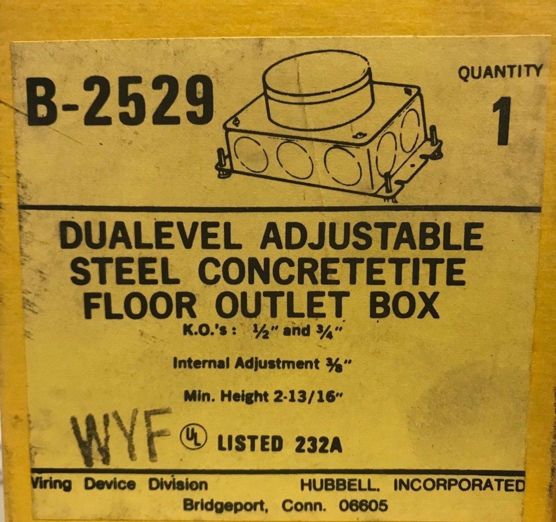 LOT OF 10 Hubbell B-2529 Dual Adjustable Steel Floor Outlet Box 1/2" and 1/3" - Image 2 of 3