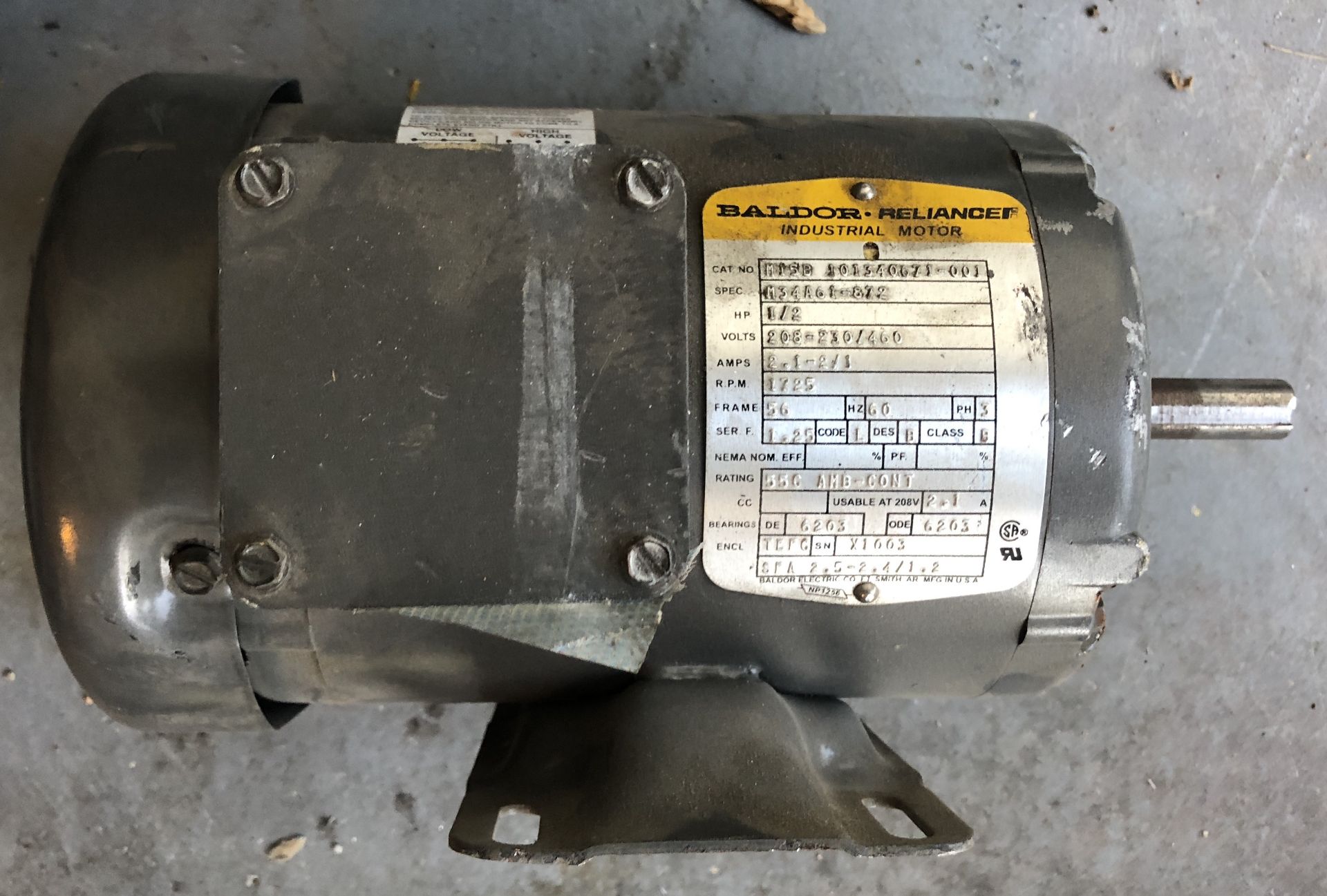 BALDOR INDUSTRIAL RELIANCE MOTOR 1725 RPM HP 1/2