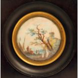 [Bord de mer]. - 1756 Gouache, tondo, vergé 7,8 cm à vue; monogrammée "J.V." et [...]