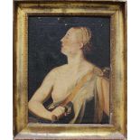 Giovanni Girolamo Savoldo (1480-1548)-follower, Lucretia; oil on canvas, in gilded frame; damages.