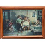 Surrealist 20th Century, The barber; oil on canvas; signed bottom right, framed. 50x73cm