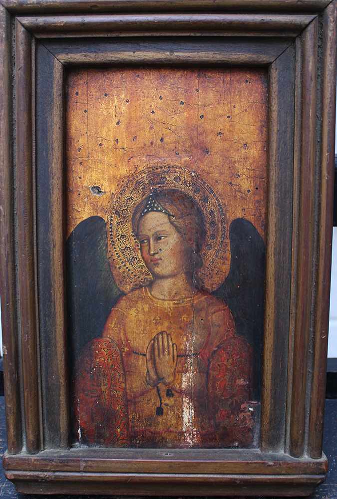 Giovanni Bonsi (active around 1370)-school, Gold-ground panel of a praying angel with halo and
