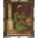 Orientalist late 19th Century, Praying man, oil on canvas, monogrammed and described Cairo bottom