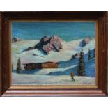 Austrian artist 20th Century, Skiing in the alps; oil on cardboard; described bottom right,