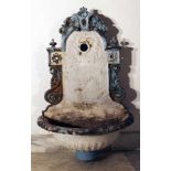 Vienna water basin, metal cast with floral decorations; partly rusty and with parts missing,