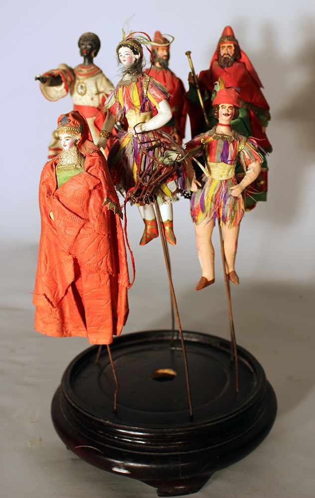 Six play figures from the Magic Flute from a puppet theatre; wood carved with textile clothes, - Image 2 of 3