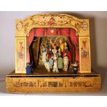 Italian puppet theater with colour printed paper stage stickable in cardboard box; with red