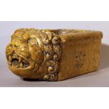 Italian water basin in rectangular shape with lion head with open mouth in naturalistic manner;