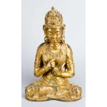 A late Ming bronze sculpture of goddess Guanyin; bronze cast with very fine and deep hand finish,