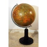 Library geographical globe with upstanding hightened mountain areas, with rivers and sea currents;