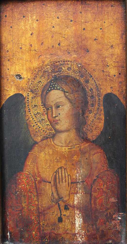 Giovanni Bonsi (active around 1370)-school, Gold-ground panel of a praying angel with halo and - Image 2 of 3