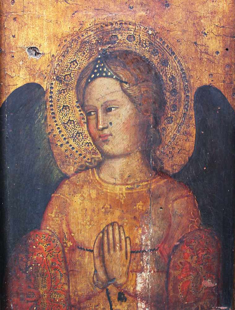 Giovanni Bonsi (active around 1370)-school, Gold-ground panel of a praying angel with halo and - Image 3 of 3