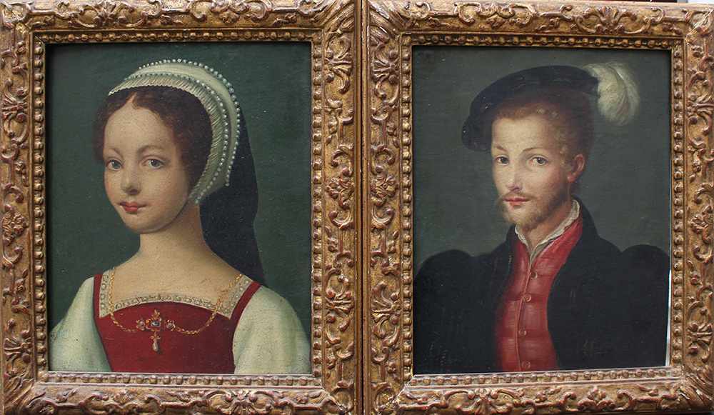 Corneille de Lyon (ca. 1500-1575)-school, Pair of portraits of aristocratic lady and gentleman;