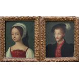 Corneille de Lyon (ca. 1500-1575)-school, Pair of portraits of aristocratic lady and gentleman;