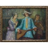 Czech artist around 1950, A lady and two music players; oil on wooden panel; framed; on the