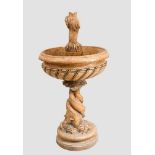 Rosso Verona Stone Fountain with one central collumn feet on round stepped and waved base with three