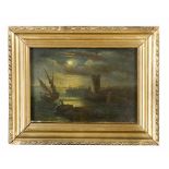 French School 18 Century, boat with tower at moonlight, oil on canvas, framed 16x22,5cm