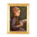 Albert Samuel Anker (1831-1910) – attributed, girl reading a book, oil on canvas, framed, on the