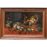 Frans Snyders (1579-1657)-attributed, Large Still Life with Fruits in a basket ,vegetables,poultry