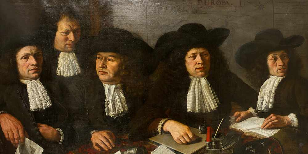 Rembrandt Harmenszoon van Rijn (1606-1669)-circle,Large Group portrait of five dutch merchands or - Image 3 of 3