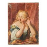 Venetien school 17 Century, portrait of a lady at her toilet, oil on canvas 62x45cm