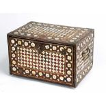 A Indo Portuguese colonial casket in rectangular shape with fall front and inside six drawers with