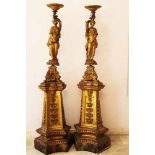 Pair of Genoese Palace Hall lamp Stands , on hexagonal base, with fluted collumn and rich carved
