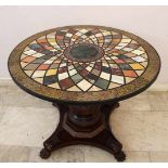 Italian empire Pietra Dura Hall Table on classic wooden feed with four lion feeds holding an